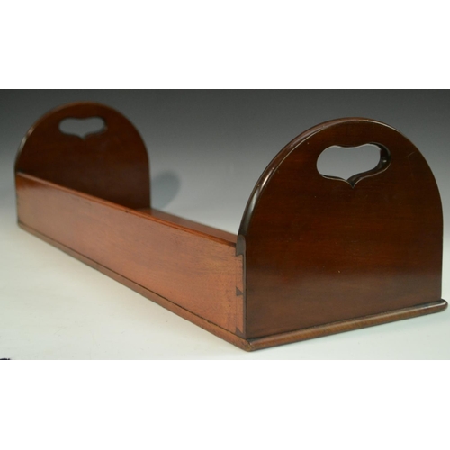 3113 - A large Victorian mahogany country house book carrier, three-quarter gallery, arched end supports wi... 