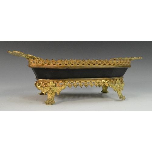 3115 - A Louis XVI Revival Neoclassical gilt-metal mounted porcelain inkwell, applied with swags of flowers... 