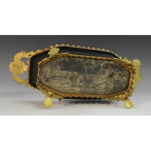 3115 - A Louis XVI Revival Neoclassical gilt-metal mounted porcelain inkwell, applied with swags of flowers... 