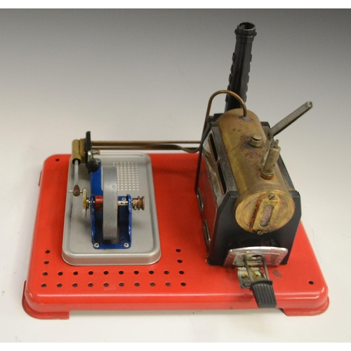 3116 - A Mamod steam station, with boiler, chimney stack and flywheel driven stationery engine, on original... 
