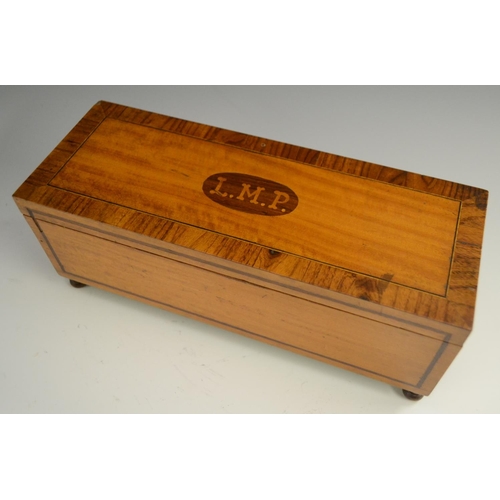 3144 - A Sheraton Revival crossbanded satinwood rectangular box and cover, outlined throughout with boxwood... 