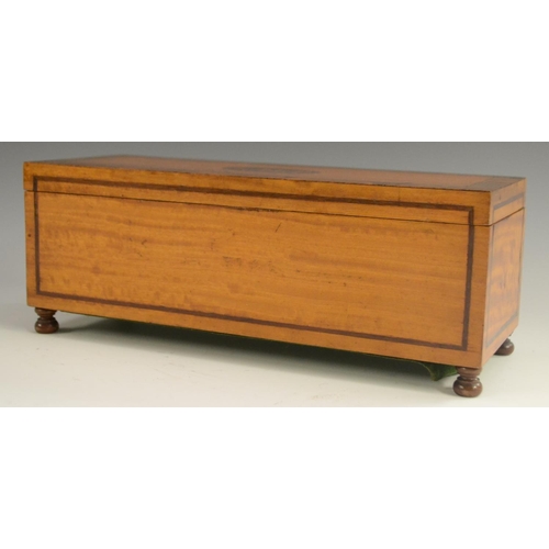 3144 - A Sheraton Revival crossbanded satinwood rectangular box and cover, outlined throughout with boxwood... 