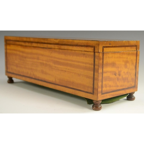 3144 - A Sheraton Revival crossbanded satinwood rectangular box and cover, outlined throughout with boxwood... 