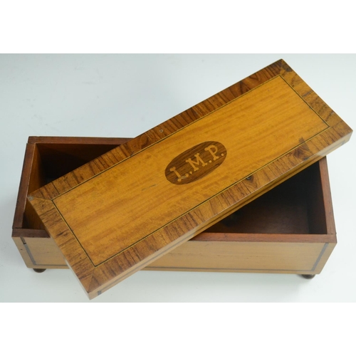 3144 - A Sheraton Revival crossbanded satinwood rectangular box and cover, outlined throughout with boxwood... 