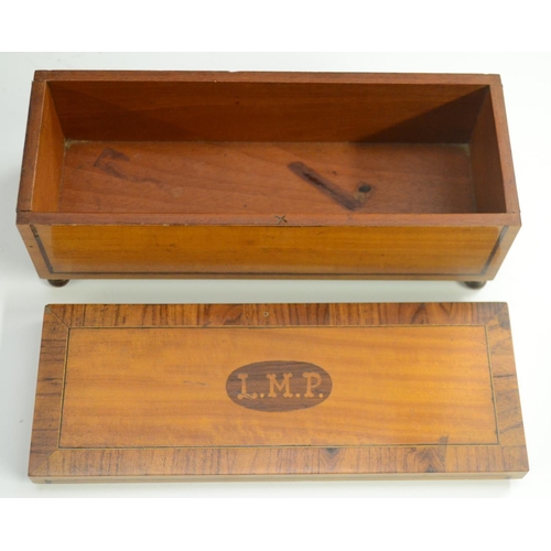 3144 - A Sheraton Revival crossbanded satinwood rectangular box and cover, outlined throughout with boxwood... 