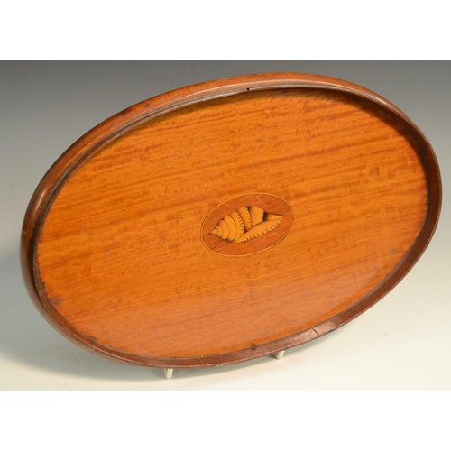 3145 - A Sheraton Revival satinwood and marquetry oval gallery tray or waiter, the field inlaid with an ova... 