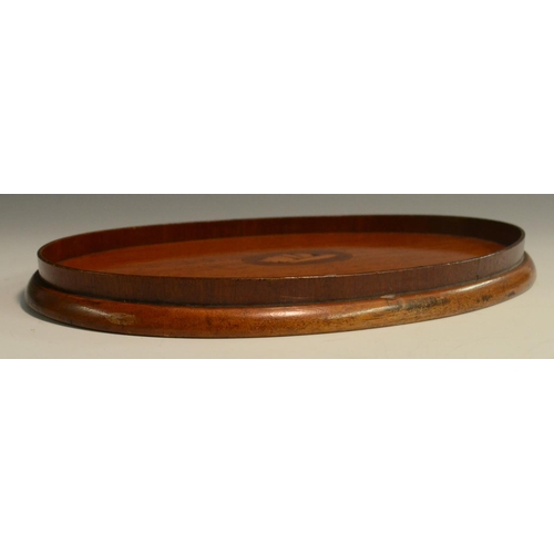 3145 - A Sheraton Revival satinwood and marquetry oval gallery tray or waiter, the field inlaid with an ova... 