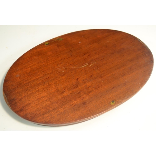 3145 - A Sheraton Revival satinwood and marquetry oval gallery tray or waiter, the field inlaid with an ova... 