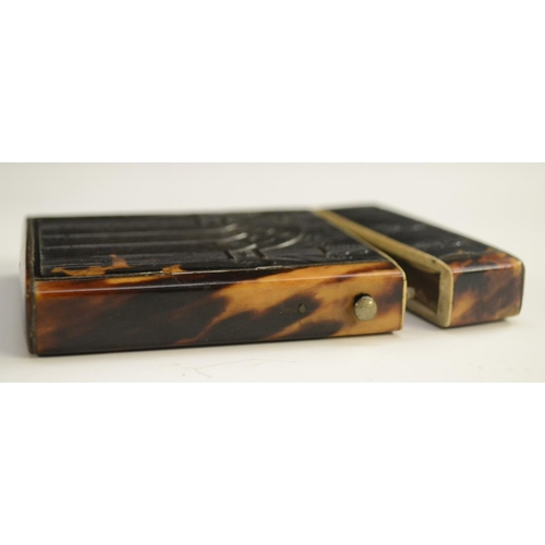 3161 - A William IV/early Victorian Gothic Revival tortoiseshell card case, the sides pressed with ecclesia... 