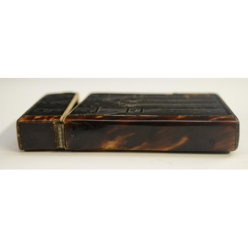 3161 - A William IV/early Victorian Gothic Revival tortoiseshell card case, the sides pressed with ecclesia... 