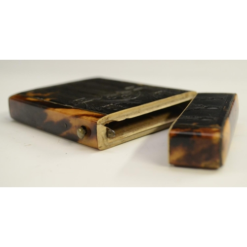 3161 - A William IV/early Victorian Gothic Revival tortoiseshell card case, the sides pressed with ecclesia... 