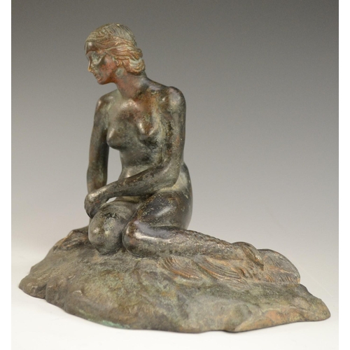 3165 - After Edvard Eriksen, a verdigris patinated bronze, The Little Mermaid, 22cm wide