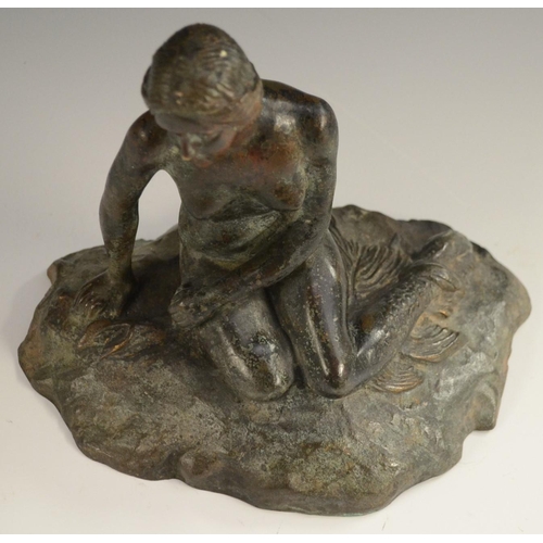 3165 - After Edvard Eriksen, a verdigris patinated bronze, The Little Mermaid, 22cm wide