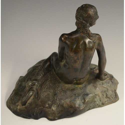 3165 - After Edvard Eriksen, a verdigris patinated bronze, The Little Mermaid, 22cm wide