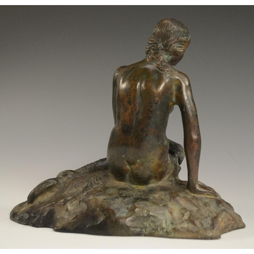 3165 - After Edvard Eriksen, a verdigris patinated bronze, The Little Mermaid, 22cm wide