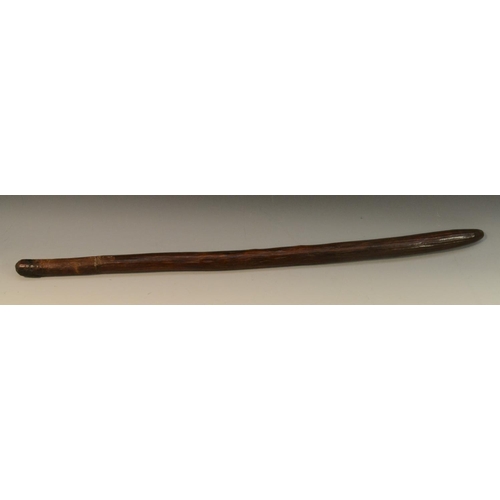 3805 - Tribal Art - an Australian Aboriginal nulla nulla or waddy club, carved with ridges and a textured g... 