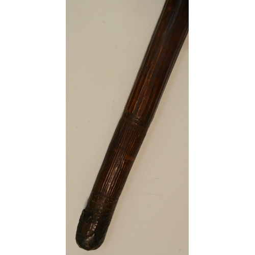 3805 - Tribal Art - an Australian Aboriginal nulla nulla or waddy club, carved with ridges and a textured g... 