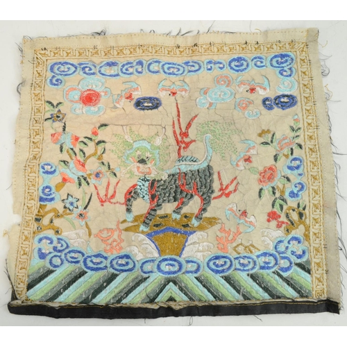 3075 - A Chinese silk civil rank badge or Mandarin square, worked in polychrome threads with a crane, 26.5c... 