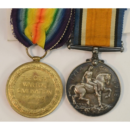 3879 - Medals, World War I, a pair, British War and Victory, named to M-337654 Pte Ernest W Farmer, Army Se... 