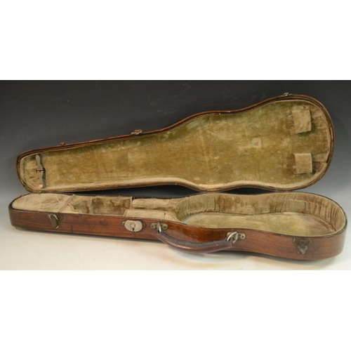 3029 - A 19th century mahogany violin case, hinged cover, plated fittings, 79cm long, retailed by W E Hill ... 