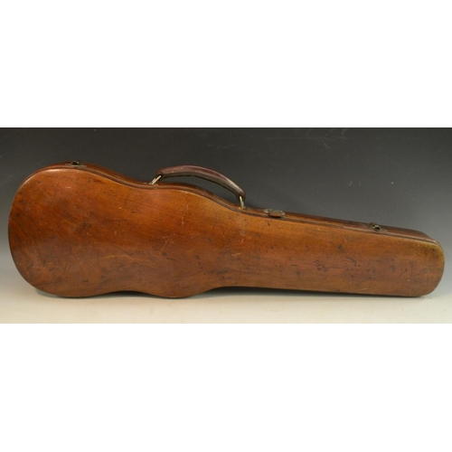 3029 - A 19th century mahogany violin case, hinged cover, plated fittings, 79cm long, retailed by W E Hill ... 