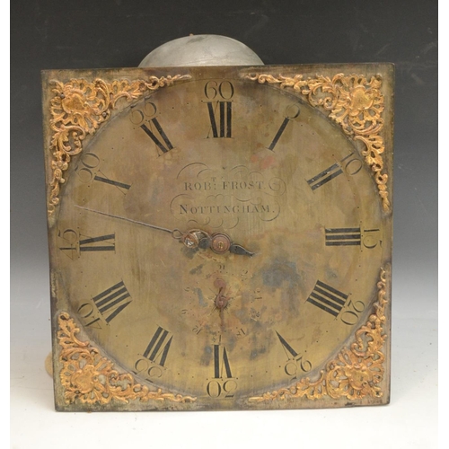 3089 - A George III longcase clock movement, 12in (31cm) square brass dial with cast brass spandrels, Roman... 