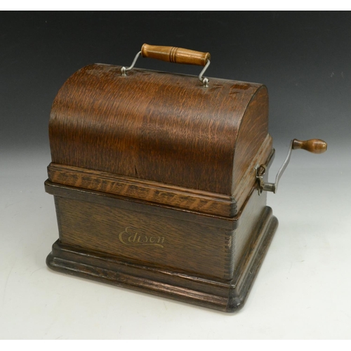 3147 - A Thomas A Edison fireside phonograph, combination type, serial no. 28940, oak domed top case, 30cm ... 