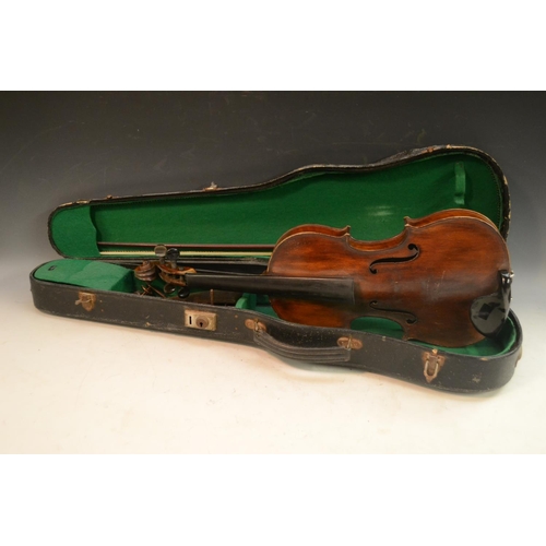 3159 - A violin, the two-piece back 36cm long excluding button, paper label inscribed Copy of Joseph Guarne... 