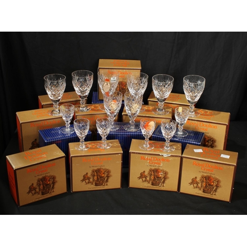 249 - Glassware - Royal Doulton Crystal by Webb Corbett, Georgian pattern, ten small wine glasses, boxed; ... 