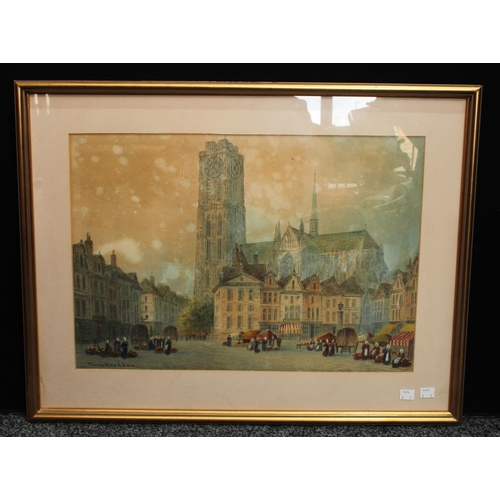 255 - Paul Braddon (1864 - 1938) A Continental Market Day signed, watercolour, 37cm x 54cm