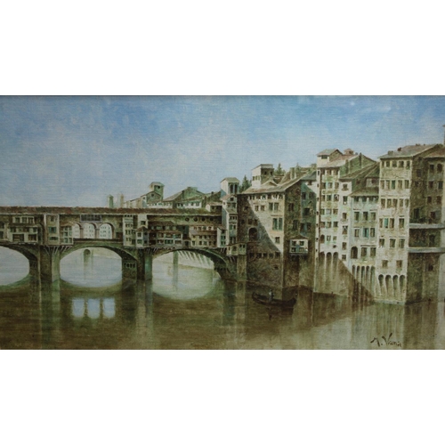 258 - M Viana (Italian mid-20th century) Venice signed, oil on board, 30cm x 52cm