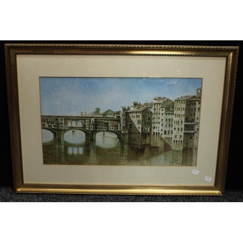 258 - M Viana (Italian mid-20th century) Venice signed, oil on board, 30cm x 52cm