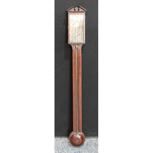 260 - A George III mahogany stick barometer, inscribed Vecchio, Nottingham, outlined throughout with barbe... 