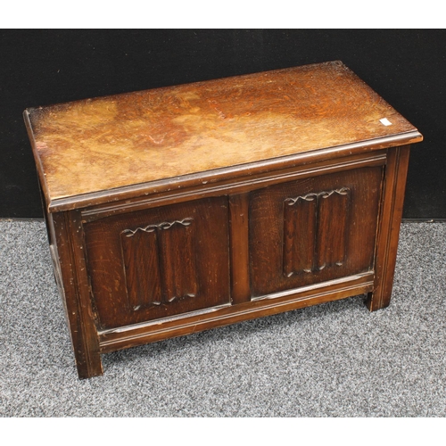 269 - A small oak open corner cupboard; blanket chest; occasional table; mirror (4)