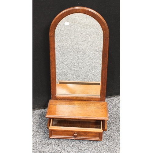 269 - A small oak open corner cupboard; blanket chest; occasional table; mirror (4)