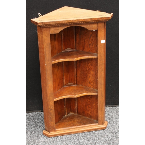 269 - A small oak open corner cupboard; blanket chest; occasional table; mirror (4)