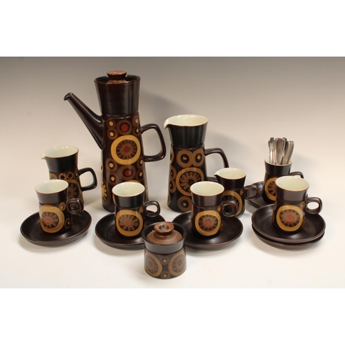 275 - A Denby Arabesque coffee set, a set of associated coffee spoons