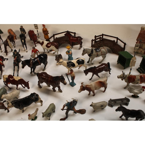 483 - Britains Toys - a cold painted lead farmyard collection, inc two cottages, assorted Cows, Horse, Pig... 