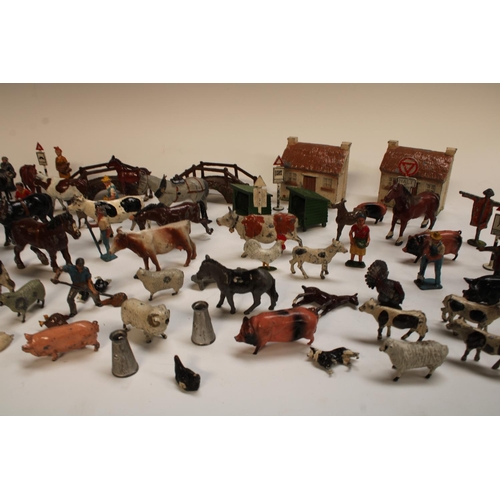 483 - Britains Toys - a cold painted lead farmyard collection, inc two cottages, assorted Cows, Horse, Pig... 