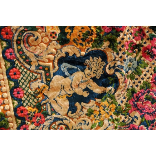 496 - Textiles - a large vintage cut velvet cotton throw, cherubs