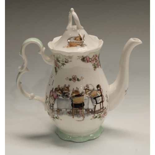 A Royal Doulton Brambly Hedge coffee pot, printed with anthropomorphic mice  taking tea, 23cm, printe