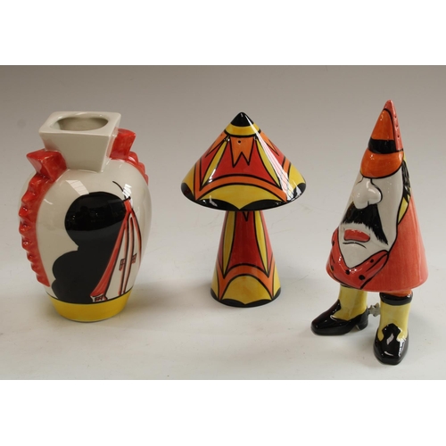 5027 - A Lorna Bailey Art Deco style vase, 30cm; others including comical cone shaped figure with moustache... 