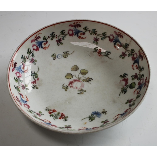 5054 - A Newhall tea bowl and saucer, decorated in famille rose, with stylised flower sprigs, c.1800;  othe... 