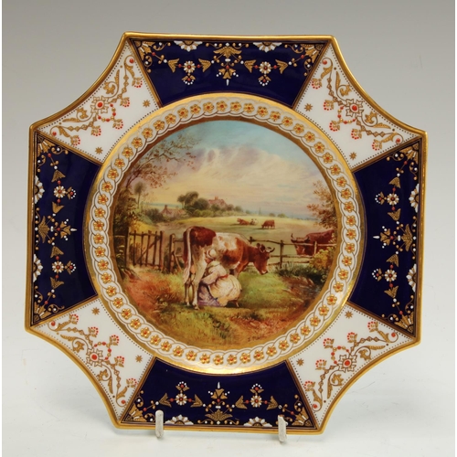 5154 - An early 20th century Coalport hand painted cabinet plate, Milking the Cow in Farm landscape, signed... 