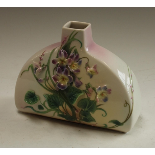 5164 - A Franz Porcelain vase, moulded with flowers in relief, designed by Li Yum, FZ00561, 17.5cm, printed... 