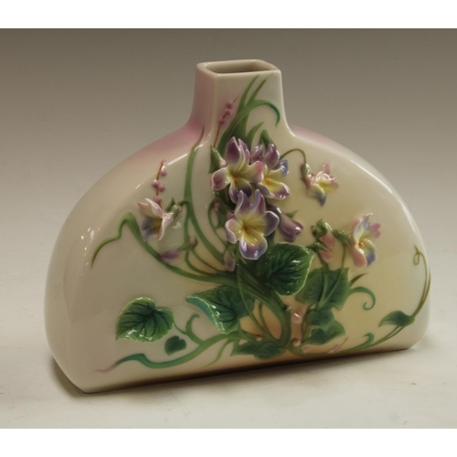 5164 - A Franz Porcelain vase, moulded with flowers in relief, designed by Li Yum, FZ00561, 17.5cm, printed... 