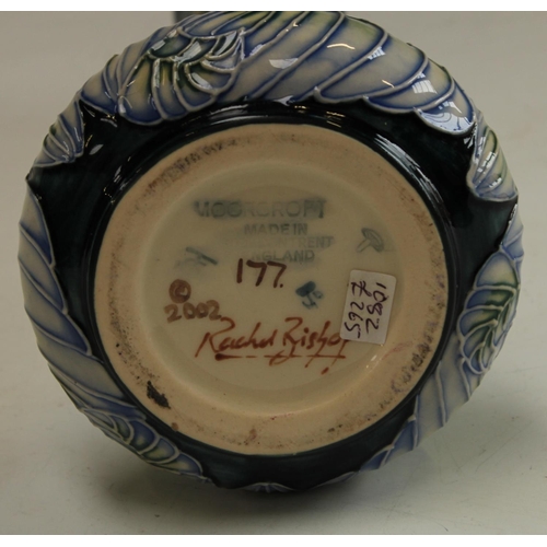 5167 - A contemporary Moorcroft bottle vase, designed by Rachel Bishop, signed, dated 2002, 20cm, impressed... 