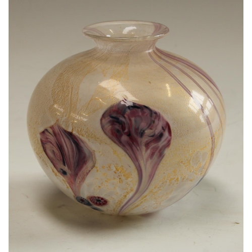 5169 - A Jonathan Harris, Ironbridge, studio glass compressed ovoid vase, applied with canes and flecked in... 