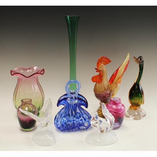 5170 - A Murano glass duck, cockerel, basket, other similar vases; two clear glass animal models; qty