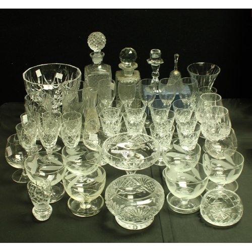 5171 - Glassware - a decanter and stopper, another, Brierley cut glass drinking glasses, other brandy ballo... 